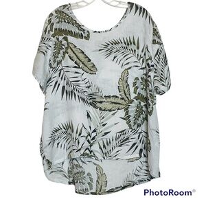 C&C California Linen Palm Leaves Topical Tunic Top